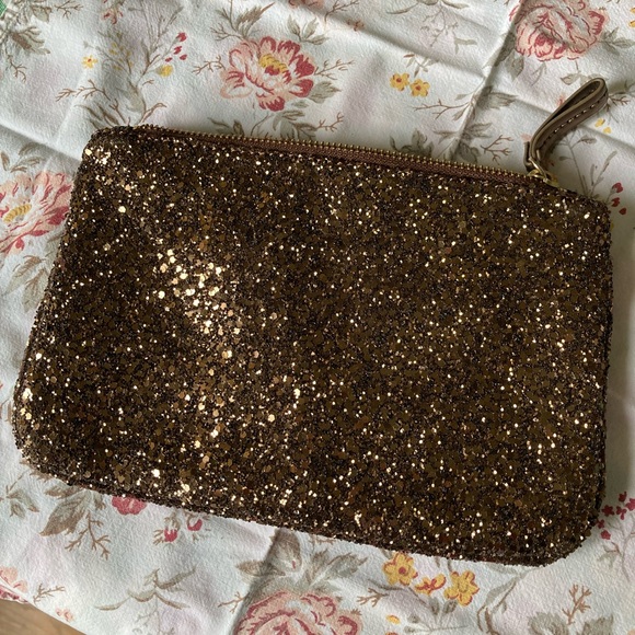 Ann Taylor Bronze Glitter Zip Pouch - Picture 1 of 4